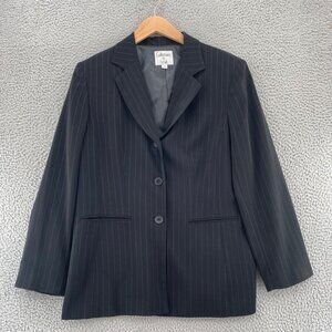 Le Suit Blazer Womens 16 Black Pinstripe Button Up Pockets Office Career Work